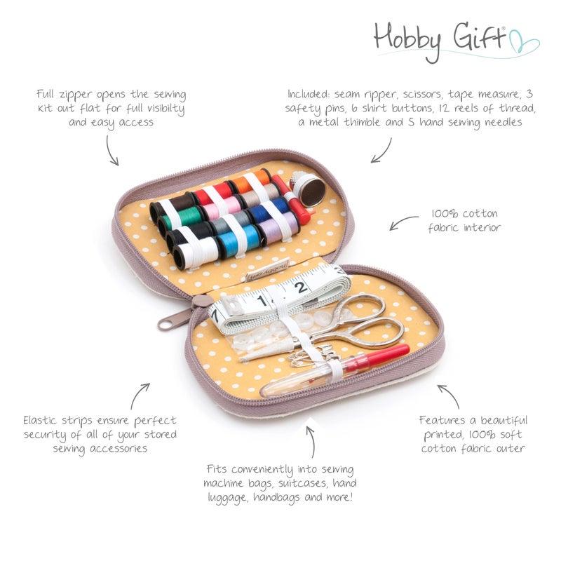 Hobby Gift Sewing Kit Gifts â€“ Filled Complete Travel Style Zipper Sewing Accessories Set, Retro Craft Supplies for Presents, 5.5 x 3.5 x 1 - Image 5